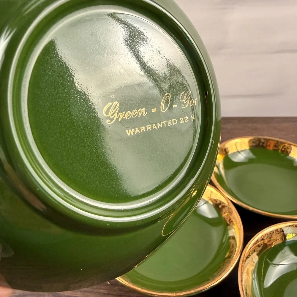Sabin Green-O-Gold 22K Gold Green Dessert Bowls Set of 6